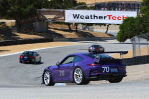 Purple Porsche 991 GT3RS with vinyl number decals by trackarmour