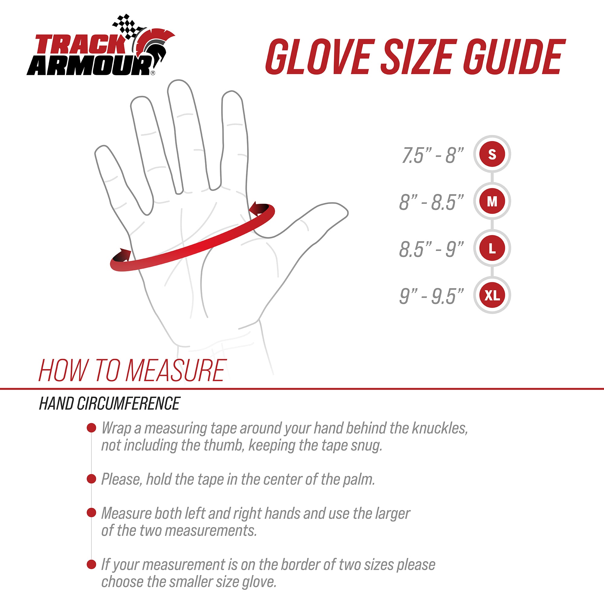 Racing glove size chart
