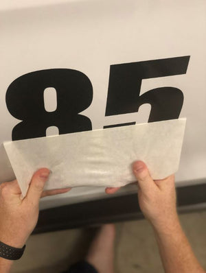 Vinyl number decal transfer tape removal